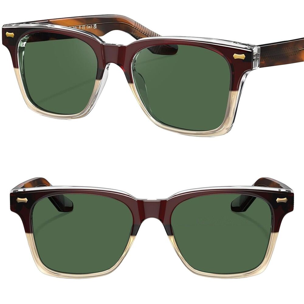 *Case Included* Men's Brown Green Polarized Square Acetate Retro Sunglasses